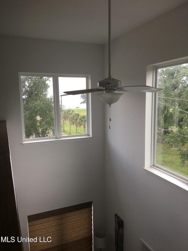 interior details featuring ceiling fan