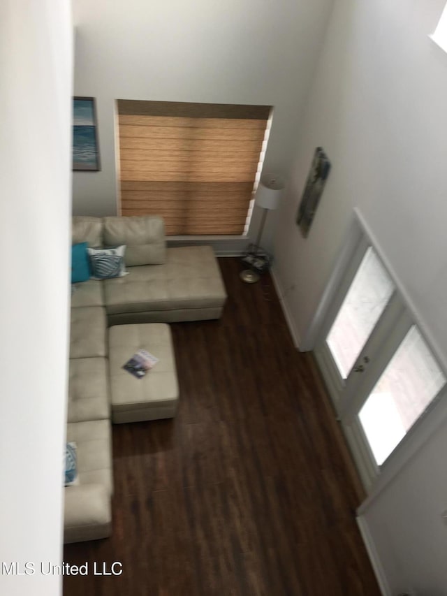 living room featuring dark wood-type flooring