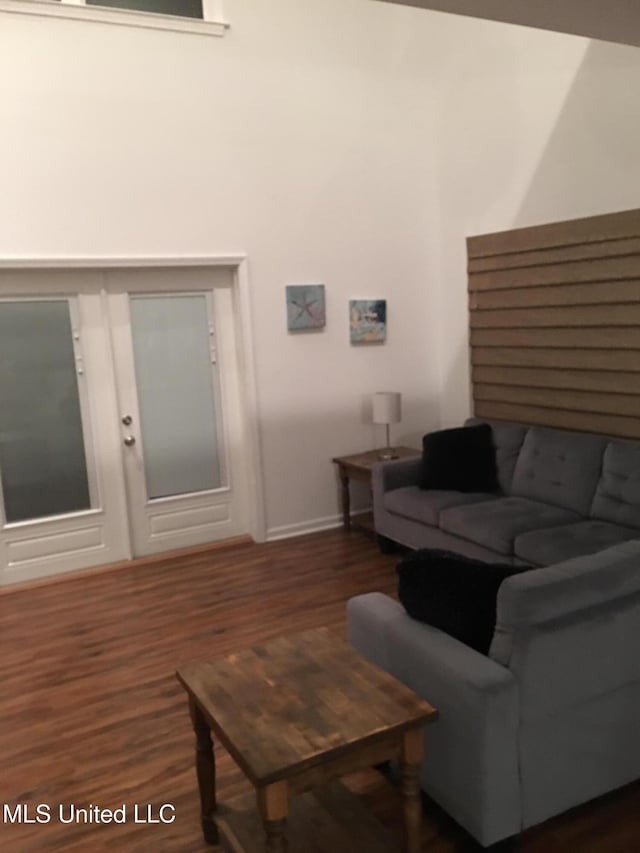 living room featuring dark wood-type flooring