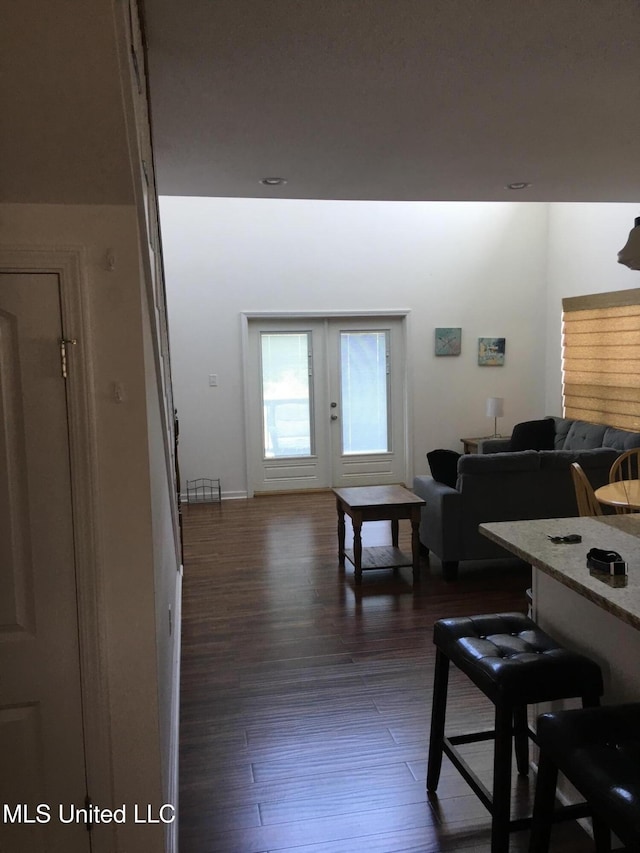 interior space with dark hardwood / wood-style flooring and french doors