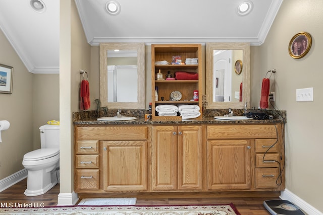 5200 W Beach Blvd, Gulfport, MS 39501 - full bathroom with crown molding, double vanity, and wood finished floors
