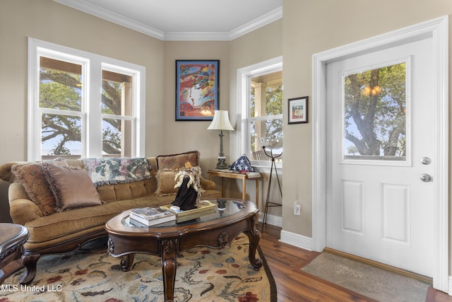 5200 W Beach Blvd, Gulfport, MS 39501 - living area with healthy amount of natural light, wood finished floors, and crown molding