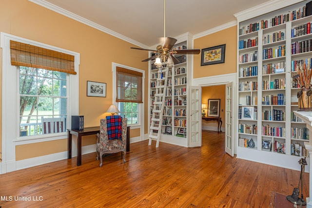 3775 Coker Rd, Madison, MS 39110 - office space with ornamental molding, wood finished floors, ceiling fan, built in features, and baseboards