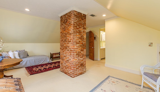 3775 Coker Rd, Madison, MS 39110 - bedroom with light colored carpet, vaulted ceiling, and recessed lighting