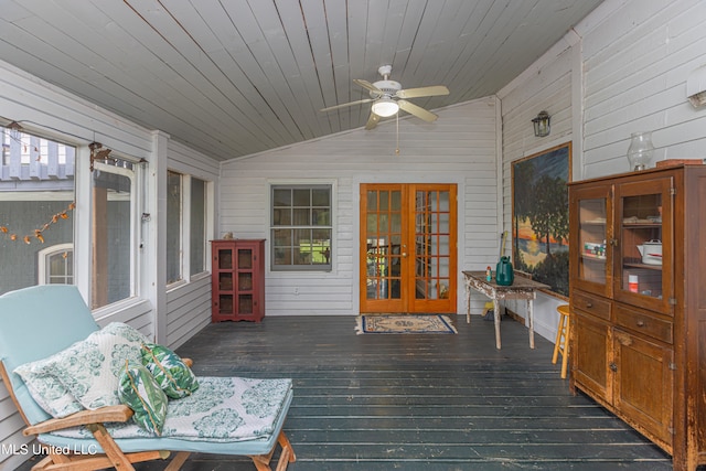 deck featuring french doors and ceiling fan