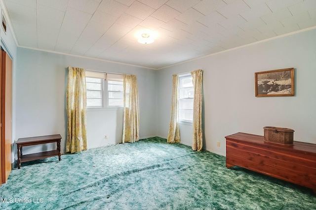 bedroom featuring crown molding and carpet floors