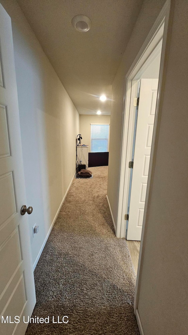 corridor with light colored carpet