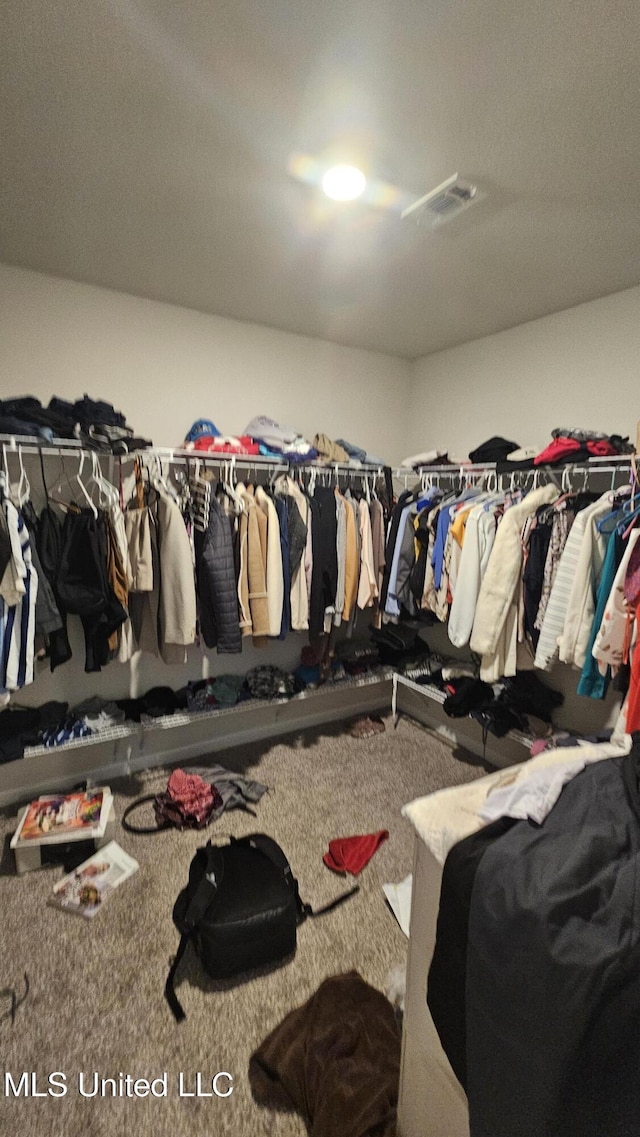 spacious closet with visible vents and carpet