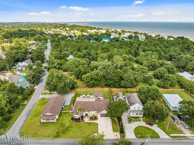 bird's eye view featuring a water view