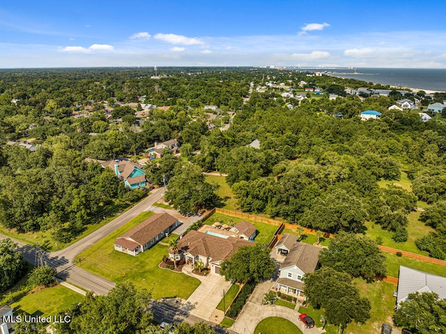 aerial view featuring a water view