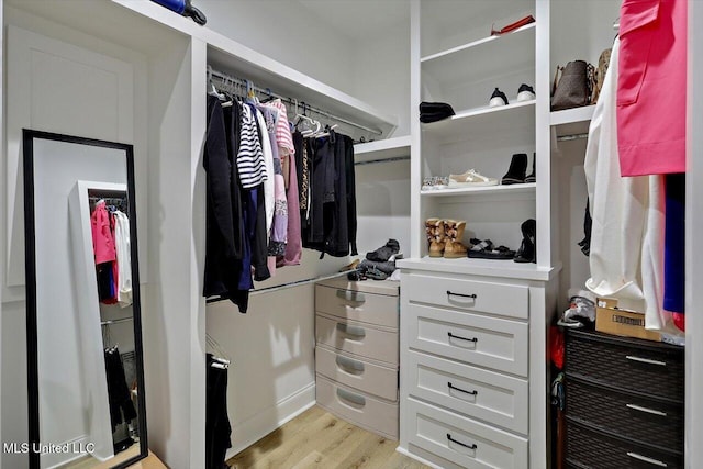 spacious closet featuring light hardwood / wood-style floors