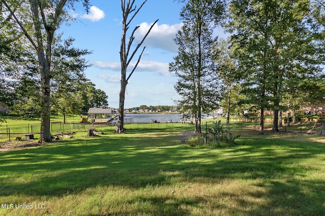 view of yard with a water view