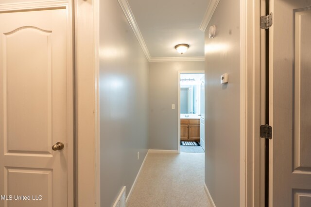 890 Lindsey Cv, Hernando, MS 38632 - corridor with carpet, baseboards, and crown molding