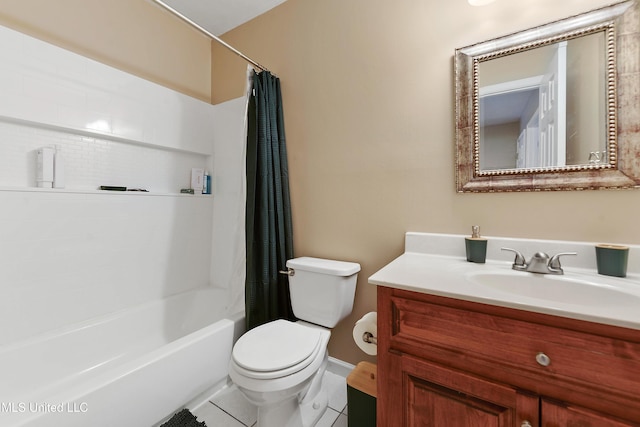 bathroom featuring tile patterned floors, toilet, vanity, and shower / bath combo