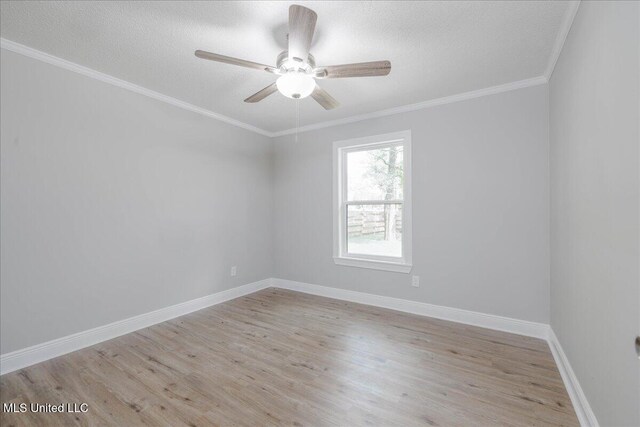 250 1st St, Webb, MS 38966 - unfurnished room featuring wood finished floors, a textured ceiling, ceiling fan, baseboards, and crown molding