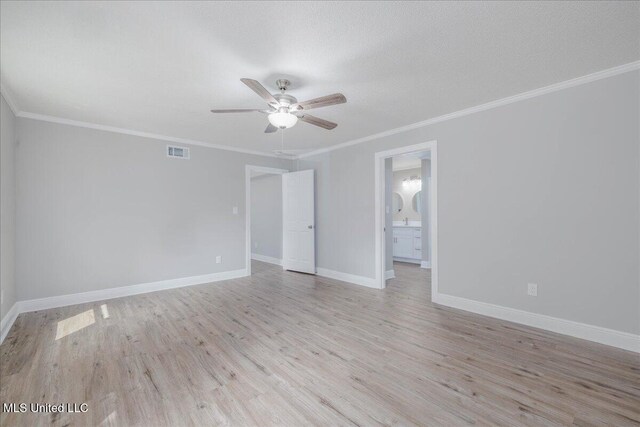 250 1st St, Webb, MS 38966 - unfurnished room featuring ceiling fan, light wood finished floors, baseboards, and ornamental molding