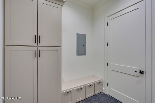 mudroom with electric panel