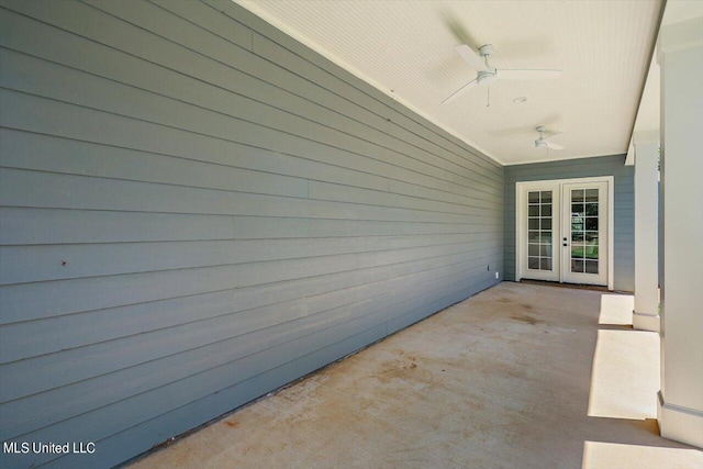 view of patio / terrace with french doors and ceiling fan