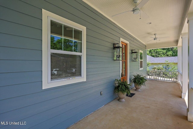 view of patio / terrace with covered porch and ceiling fan