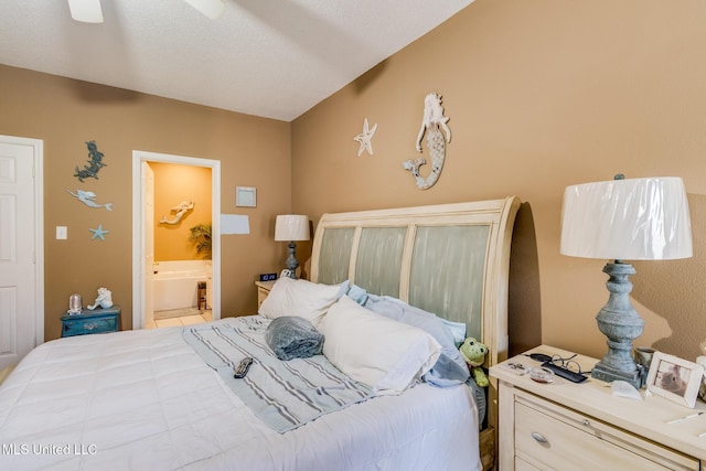 bedroom with ceiling fan and ensuite bathroom