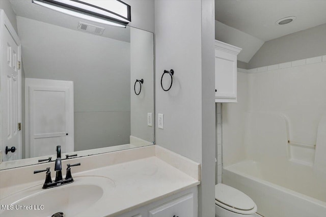 full bath with toilet, visible vents, and vanity