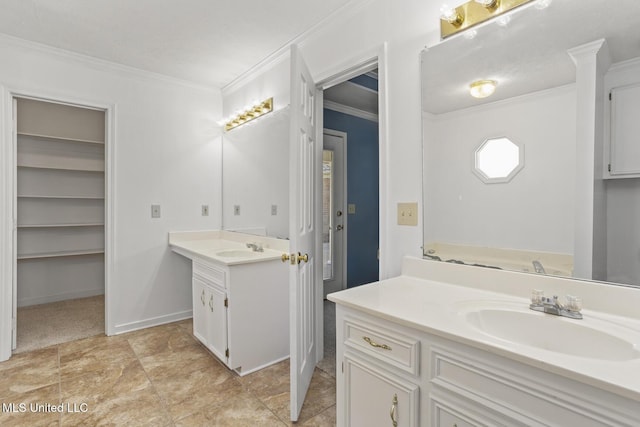 1035 N Azalea Dr, Madison, MS 39110 - bathroom featuring crown molding and two vanities