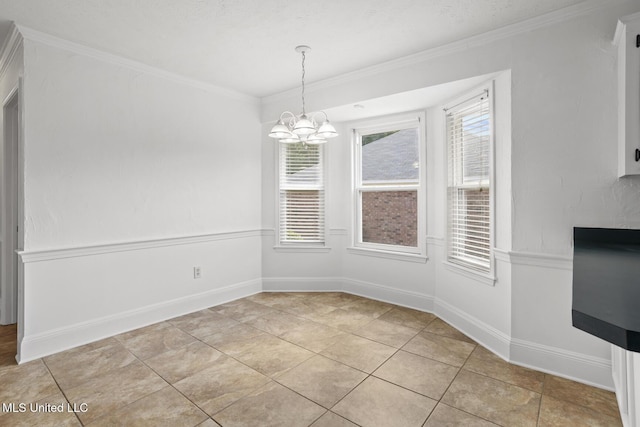 1035 N Azalea Dr, Madison, MS 39110 - unfurnished dining area with a chandelier, ornamental molding, light tile patterned floors, and baseboards