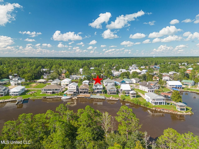 aerial view with a water view