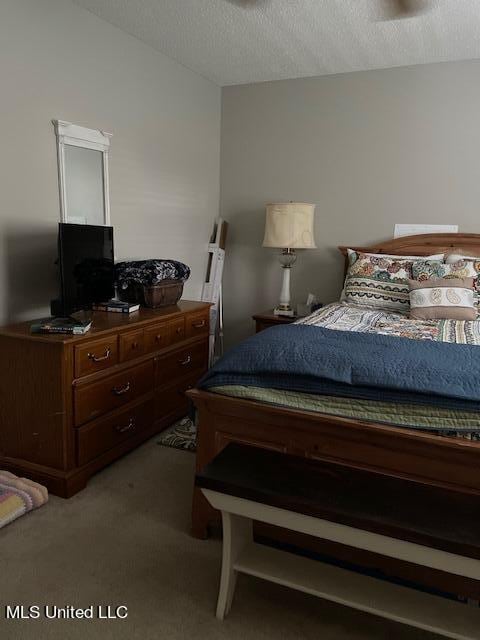 bedroom with carpet flooring and a textured ceiling