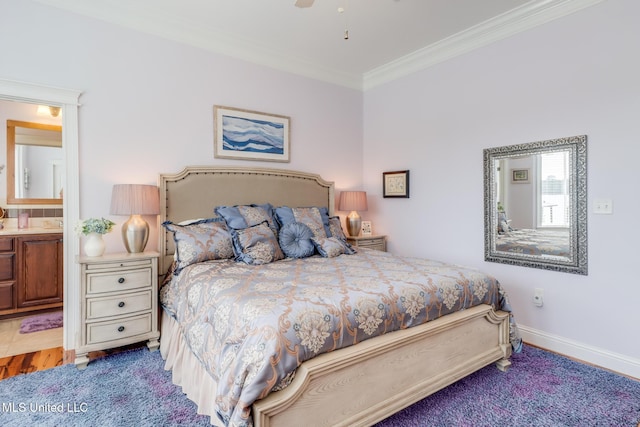 13129 Jordan Bluff Rd, Kiln, MS 39556 - bedroom featuring ornamental molding, baseboards, and connected bathroom