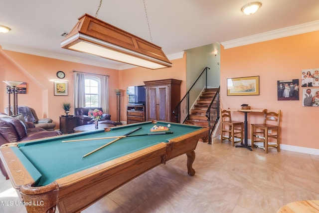 13129 Jordan Bluff Rd, Kiln, MS 39556 - recreation room with ornamental molding, pool table, and baseboards