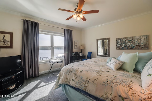 13129 Jordan Bluff Rd, Kiln, MS 39556 - bedroom with carpet, ornamental molding, baseboards, and a ceiling fan