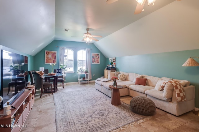 13129 Jordan Bluff Rd, Kiln, MS 39556 - living area with a ceiling fan and lofted ceiling