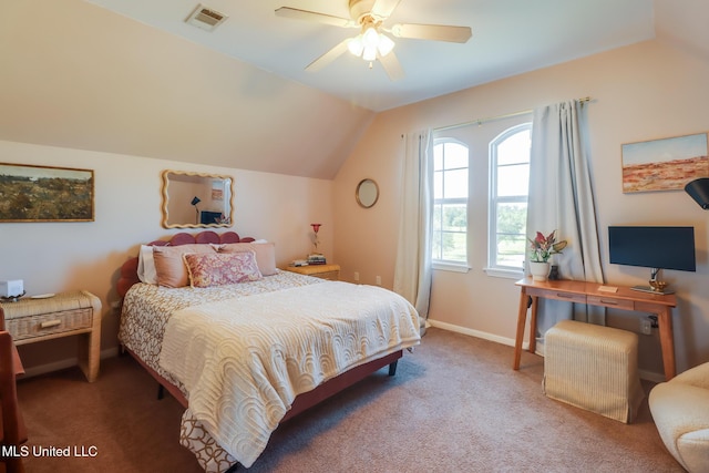 13129 Jordan Bluff Rd, Kiln, MS 39556 - bedroom featuring vaulted ceiling, carpet floors, baseboards, and a ceiling fan