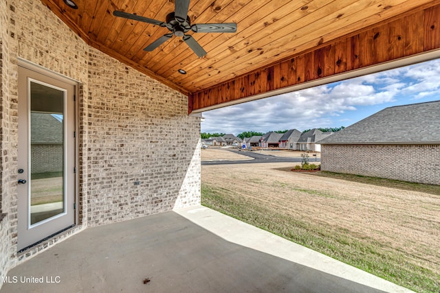 view of patio featuring ceiling fan