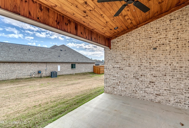 view of patio with ceiling fan and cooling unit