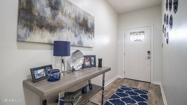 entrance foyer with wood finished floors and baseboards