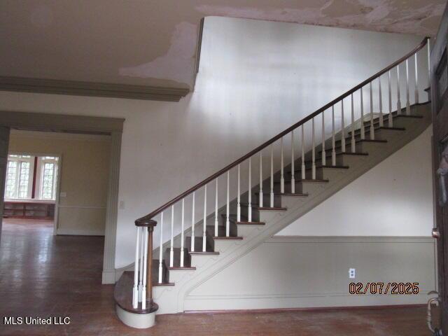 staircase featuring hardwood / wood-style flooring