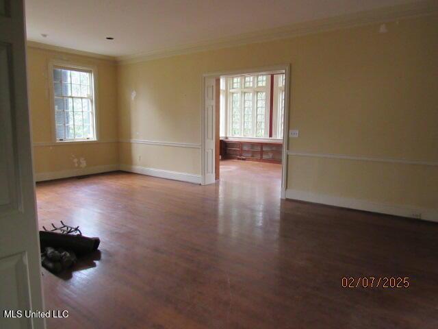 spare room featuring crown molding and wood-type flooring