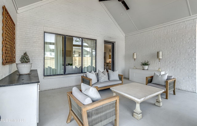 view of patio featuring ceiling fan and outdoor lounge area