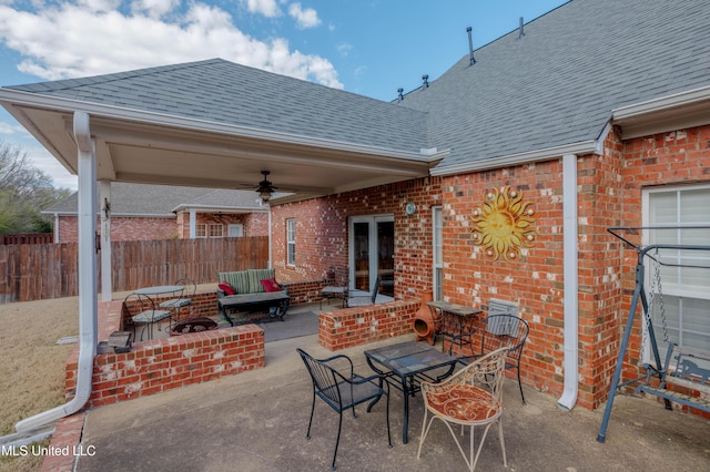 7199 Terrace Stone Dr, Olive Branch, MS 38654 - view of patio featuring an outdoor hangout area, fence, outdoor dining area, and a ceiling fan