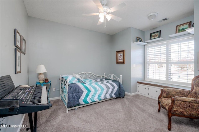 7199 Terrace Stone Dr, Olive Branch, MS 38654 - bedroom featuring baseboards, visible vents, ceiling fan, and carpet flooring
