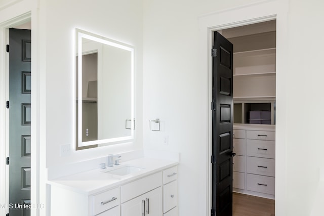 bathroom featuring wood-type flooring and vanity