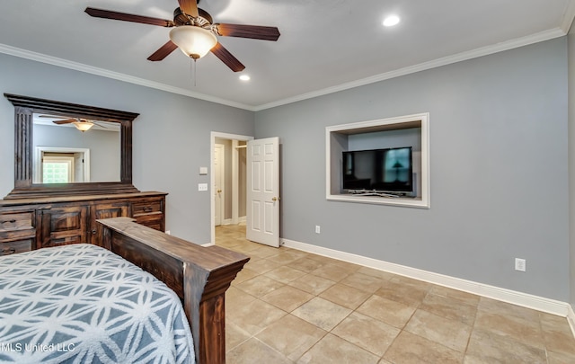 203 Remington Dr, Brandon, MS 39042 - bedroom featuring baseboards, ornamental molding, recessed lighting, and ceiling fan
