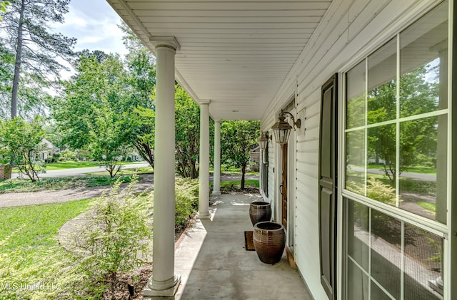 view of patio featuring a porch