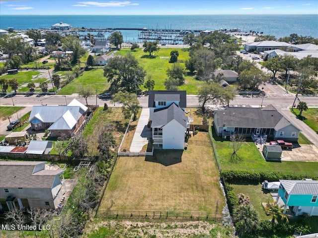 drone / aerial view featuring a water view