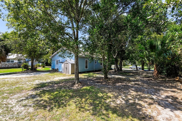 view of yard featuring a storage unit