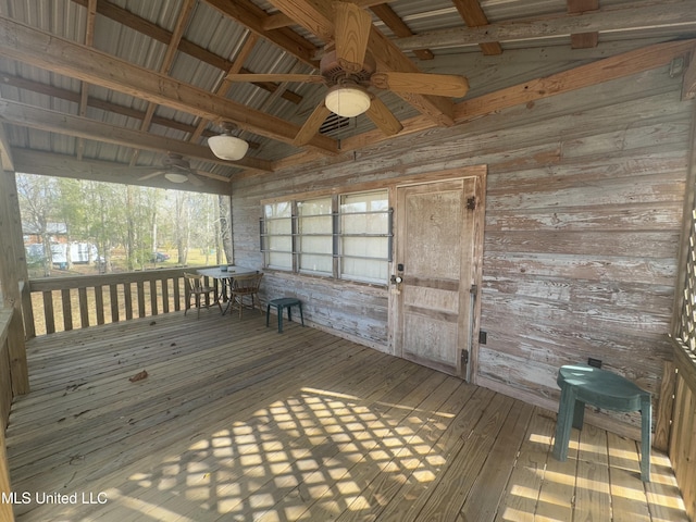 wooden deck with ceiling fan