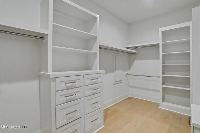 spacious closet with light hardwood / wood-style flooring