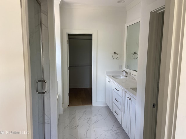 422 Baleigh Way, Canton, MS 39046 - bathroom with marble finish flooring, a stall shower, and double vanity